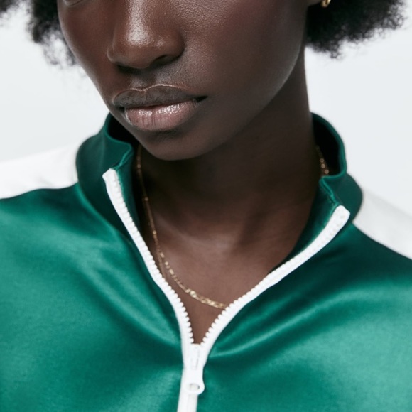 ZARA piped green satin jacket size small - Picture 7 of 10